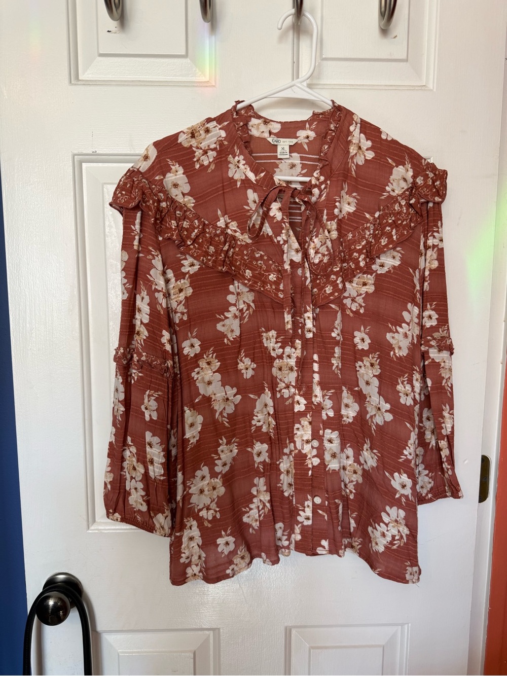 Cato Dusty Rose Floral Tie-Neck Blouse